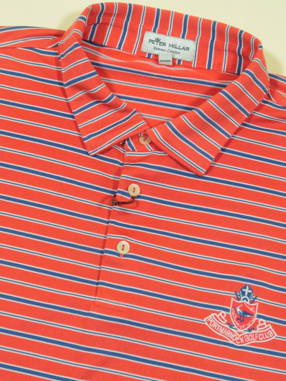 Peter Millar Summer Comfort Port Marnock Golf Club Polo Shirt Mens 2XL Red Mesh